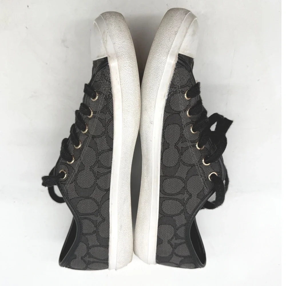 Coach 9 Empire Low Top Sneakers Black Signature C Monogram Canvas Gold Hardware